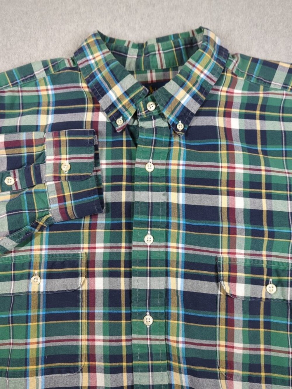 Ralph Lauren Shirt Men's 2XLT Green Plaid Long Sleeve Button Down Preppy